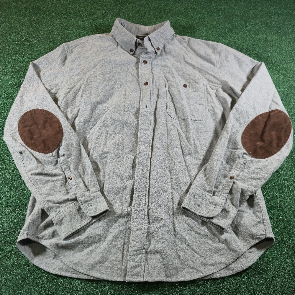 J Crew Shirt Men Large Gray Chamois Flannel Elbow Patch Button Down Casual